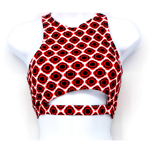 Swimsuit Red & Blue Geo Print Cutout Tankini Top Only Size Large - Picture 4 of 7